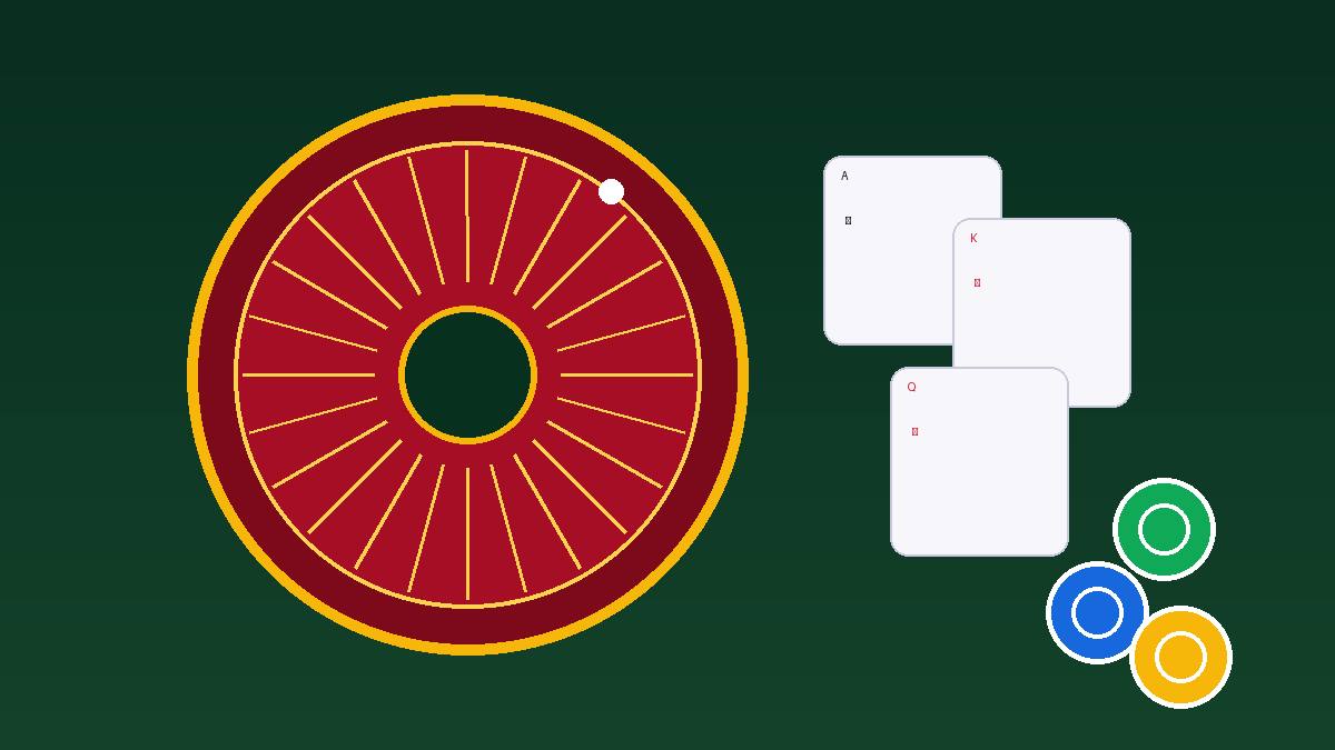 Ilustrasi roda roulette dan kartu remi